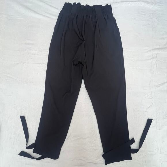 Grace Karin Black Paperbag Dress Pants Size L Bow Cuffs Ruched Waist Stretchy - Picture 4 of 10